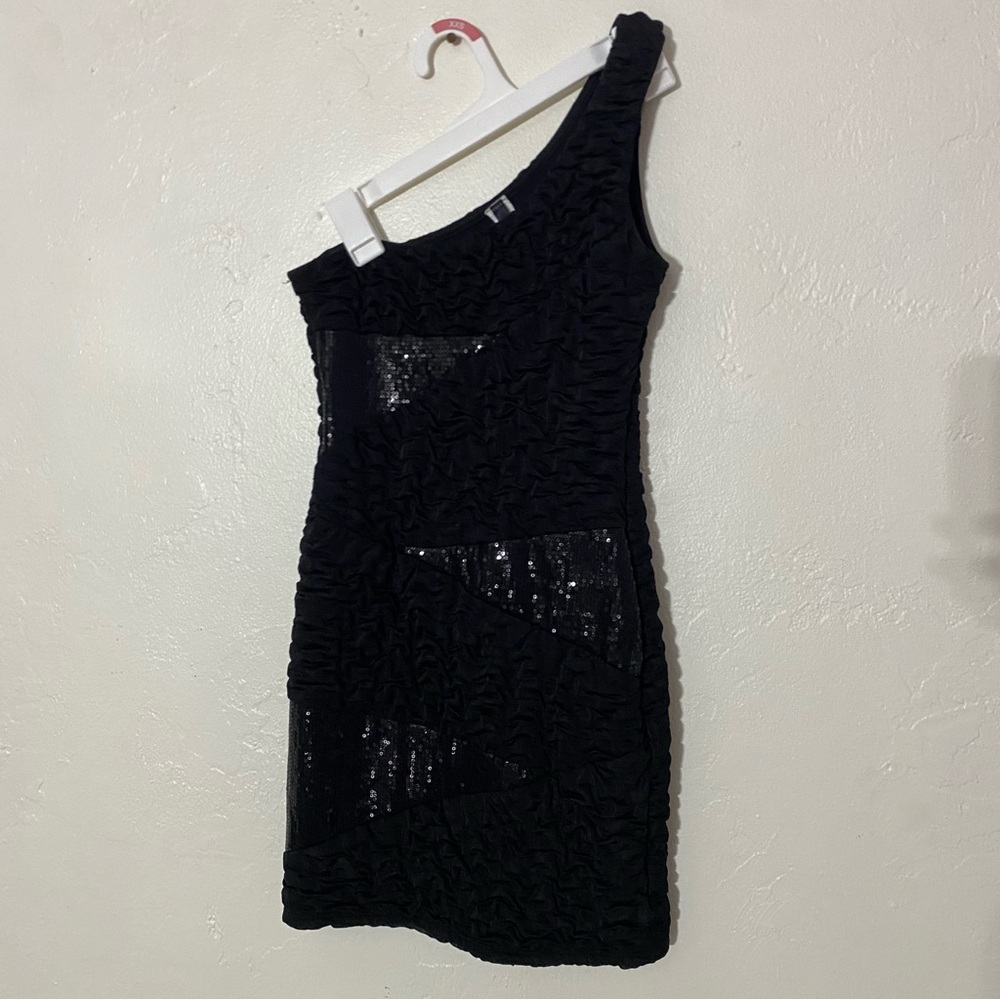 🤩 MUST Have Y2K One shoulder cocktail dress ruched & sequins panel bubble fabric